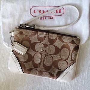 Coach Signature Brown and Cream Wristlet